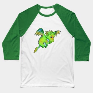 Cute Green Cartoon Flying Baby Dragon Baseball T-Shirt